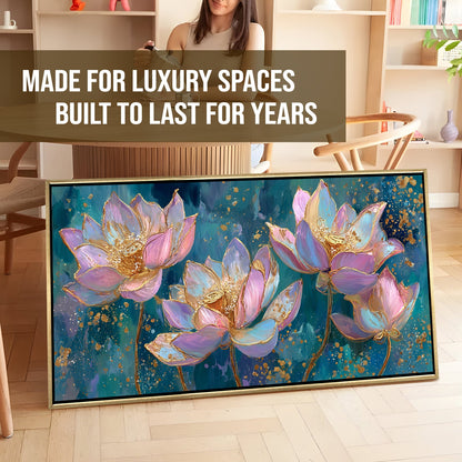 Blush Lotus Elegance ¨C Luxury Floral Wall Art ¨C Golden Floater Frame, HD Canvas Print, Ready to Hang, Size: 2x4 feet (FLBWA78)