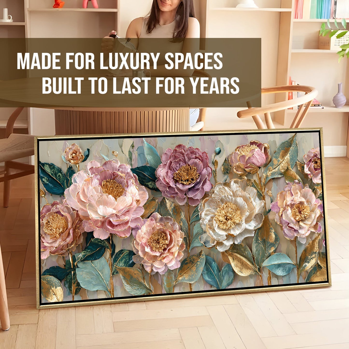 Pastel Bloom Elegance ¨C Luxury Floral Wall Art ¨C Golden Floater Frame, HD Canvas Print, Ready to Hang, Size: 2x4 feet (FLBWA79)