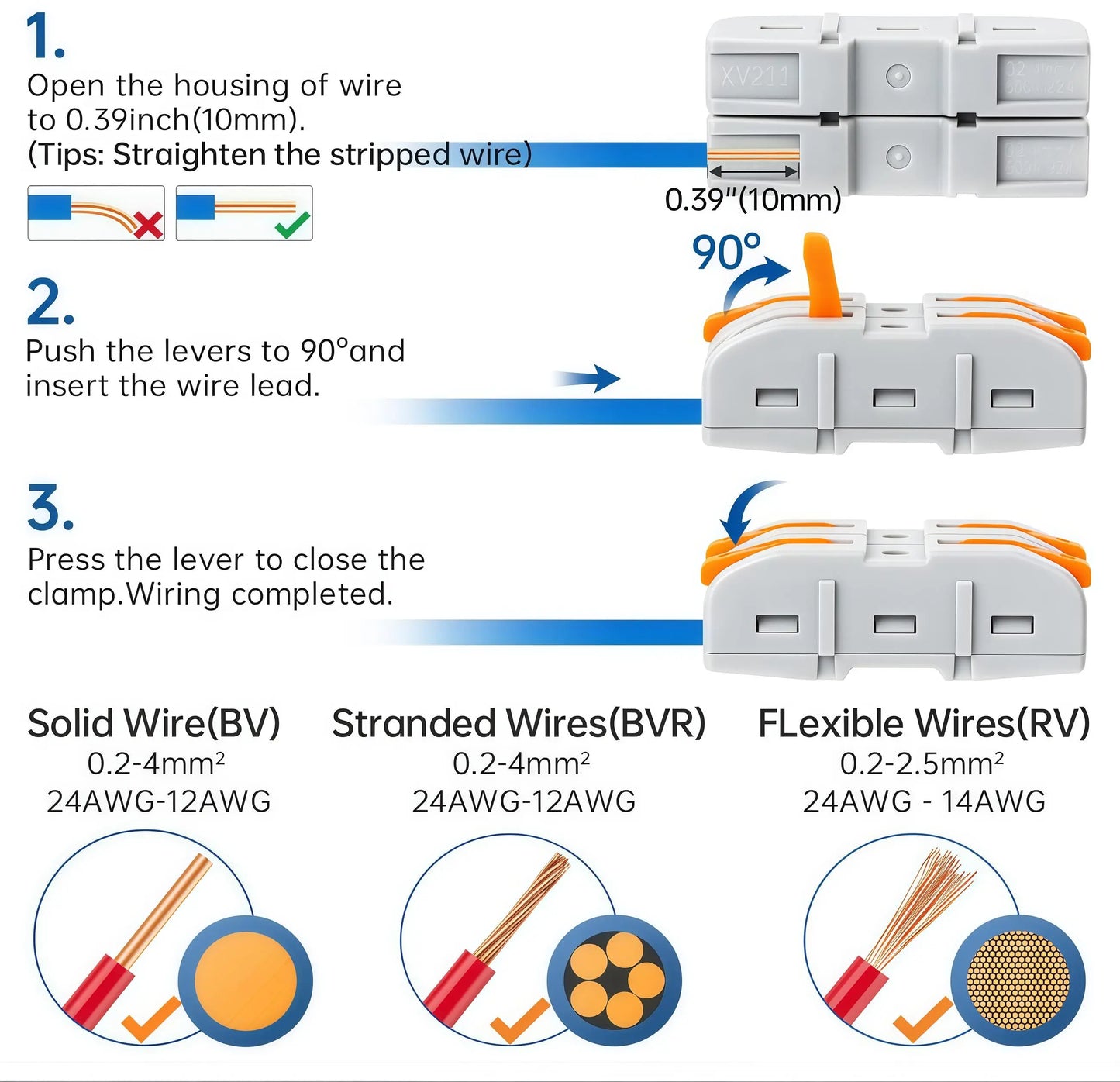 Universal Lever Wire Connectors Kit – 50PCS Quick Electrical Wiring Connectors for 24-12 AWG Solid & Stranded Wires