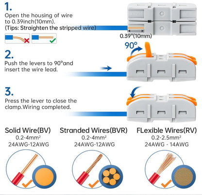Universal Lever Wire Connectors Kit – 50PCS Quick Electrical Wiring Connectors for 24-12 AWG Solid & Stranded Wires