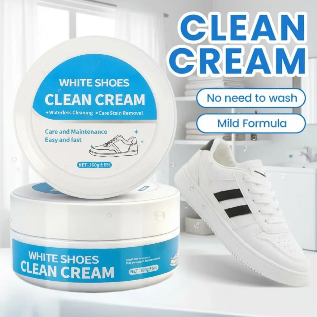 White Shoe Cleaner Cream Multipurpose No-Wash Solid Comes with Sponge Removes Stains Ideal for Leather Silicone Car Interiors Mild Non-Irritating Eco-Friendly